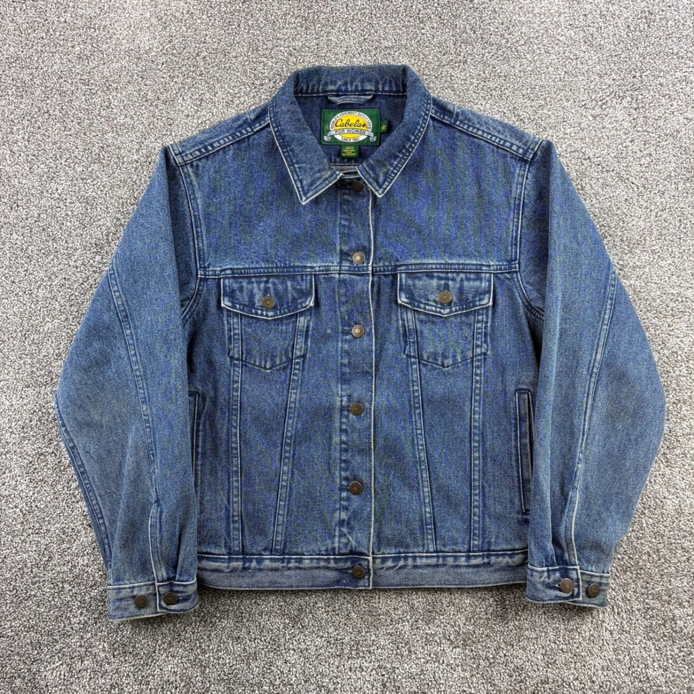 Vintage‎ Cabela's Denim Trucker Jacket Women's Large Blue Cotton Jean Jacket